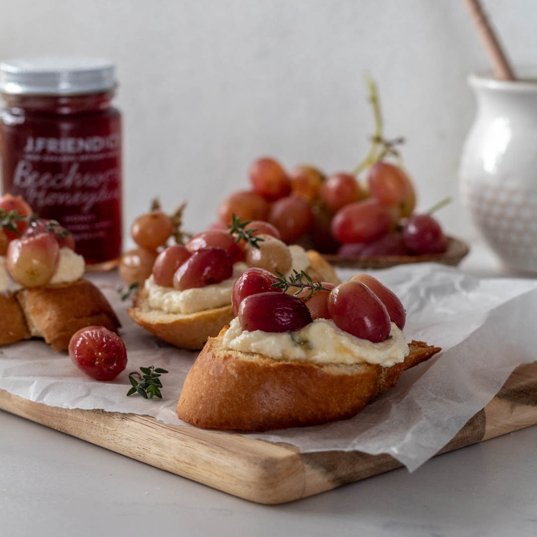 Roasted grape bruschetta